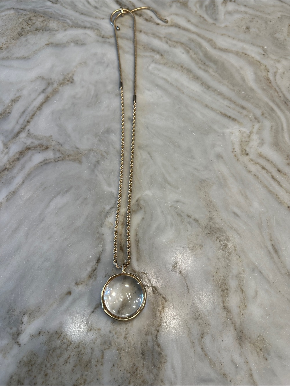 Chico's Gold-Tone Necklace with Clear Dome Pendant
